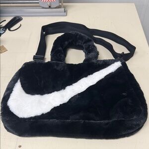 Nike Sportswear Faux Fur Tote Bag for Women Black White